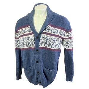 Gap Men's Shawl Collar Cardigan Sweater Blue Fair‎ Isle Pattern XXL